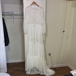 Boho White Lace Wedding Dress